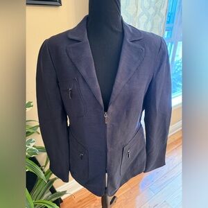 Giorgio Armani Silk/Linen Women’s Zip Jacket Size 44(US 8/10) Made In Italy Blue